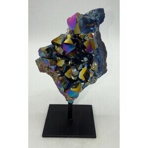 Kalifano Large Angel Aura Quartz Geode 4.5” Cluster on Stand -6” Tall.
